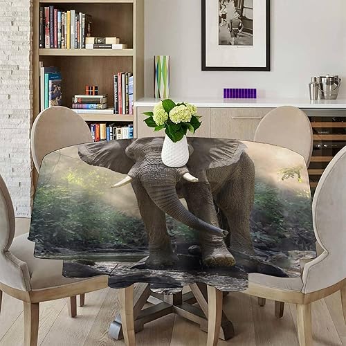 Miniatura 3 de Mantel redondo de elefante con temática de animales silvestres y elefantes, bosque tropical, para interiores y exteriores, para cenas, fiestas en