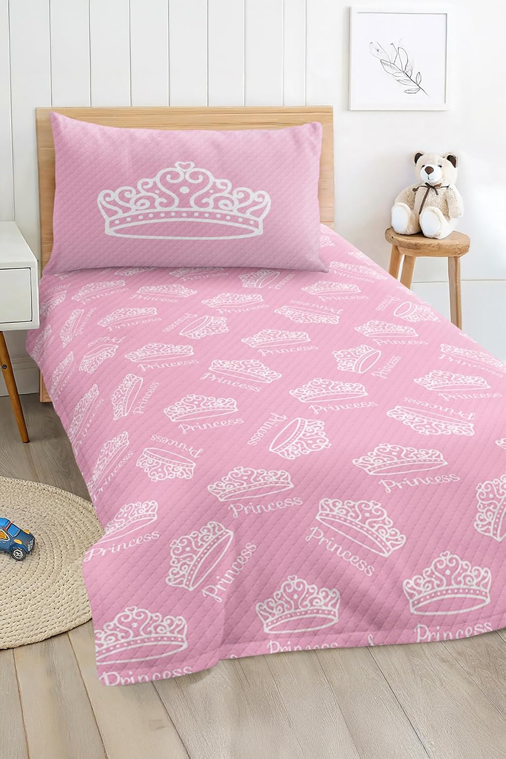 SODEF Bedding Set Twin Size Princess Pattern for Kids Girls Room, Lightweight Quilt Set with Pillow Sham, Soft Cotton Polyester Blend, Multicolor - Multicolor, One Size