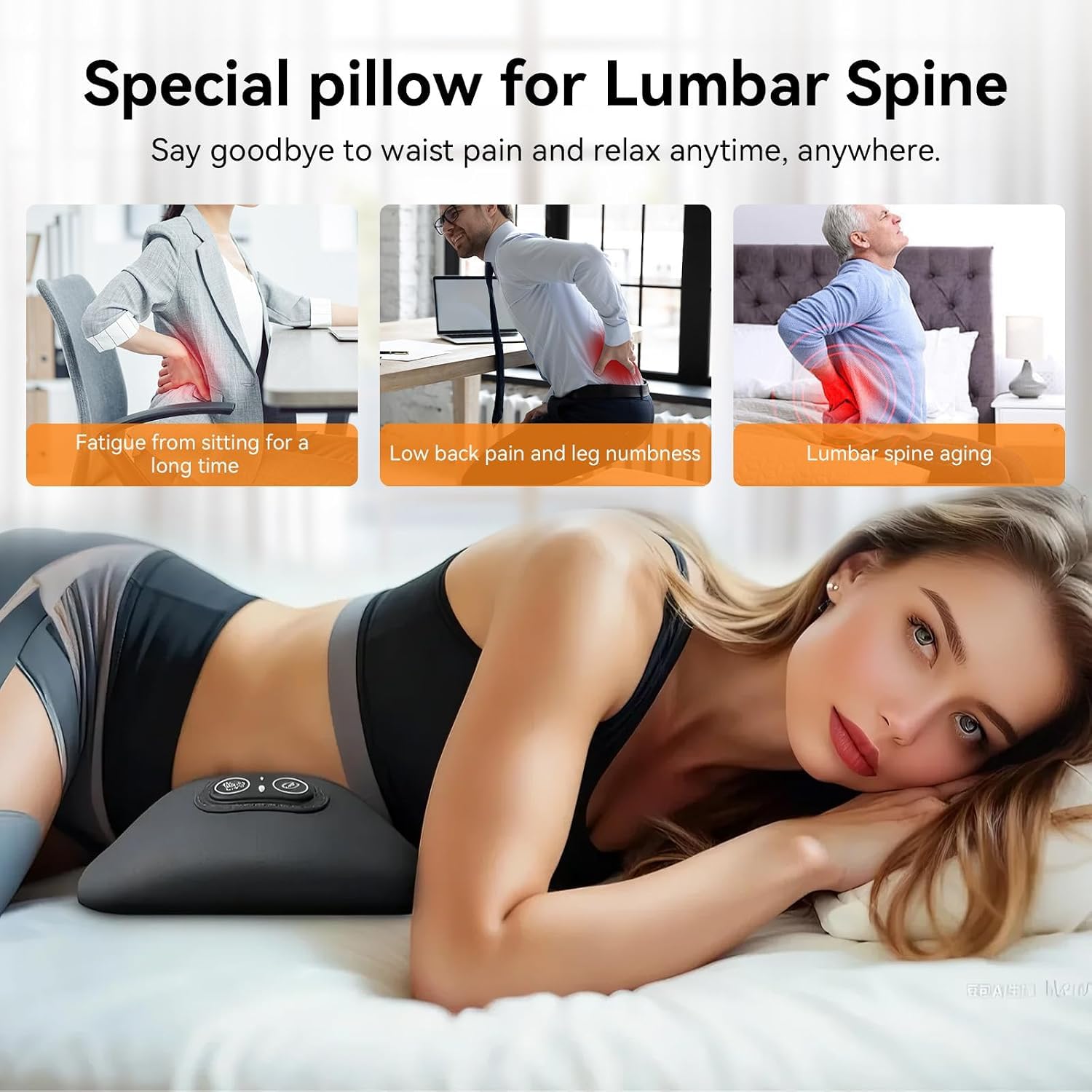 Masseur Lombaire et Sciatique 3 en 1 Chauffant, Vibrant & Traction 26° (Gris)