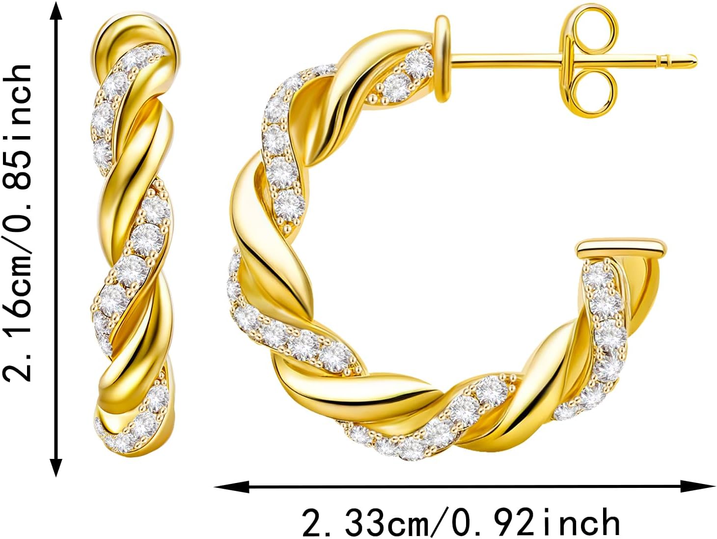 Chunky Hoop Earrings for Women Sterling Silver Plated 14k Gold CZ Twisted Rope Round Half Hoop Earrings Open Thick Huggie Simple Hypoallergenic Jewelry Birthday Gifts for Her - Image 6