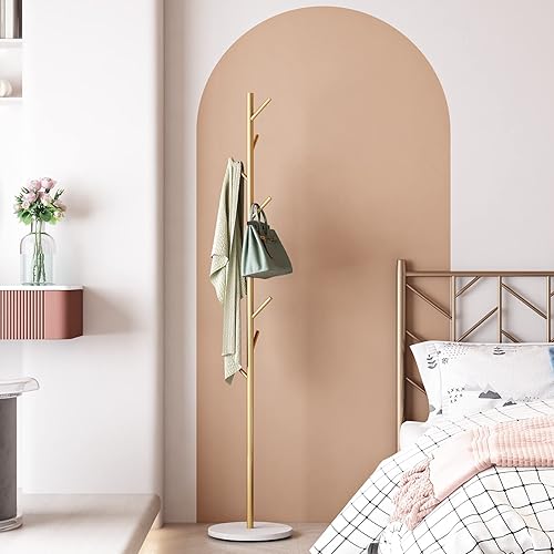 Miniatura 6 de DOORXIFO Percheros dorados, perchero de metal independiente con ganchos, perchero de entrada, perchero con base de mármol, árbol de abrigo para