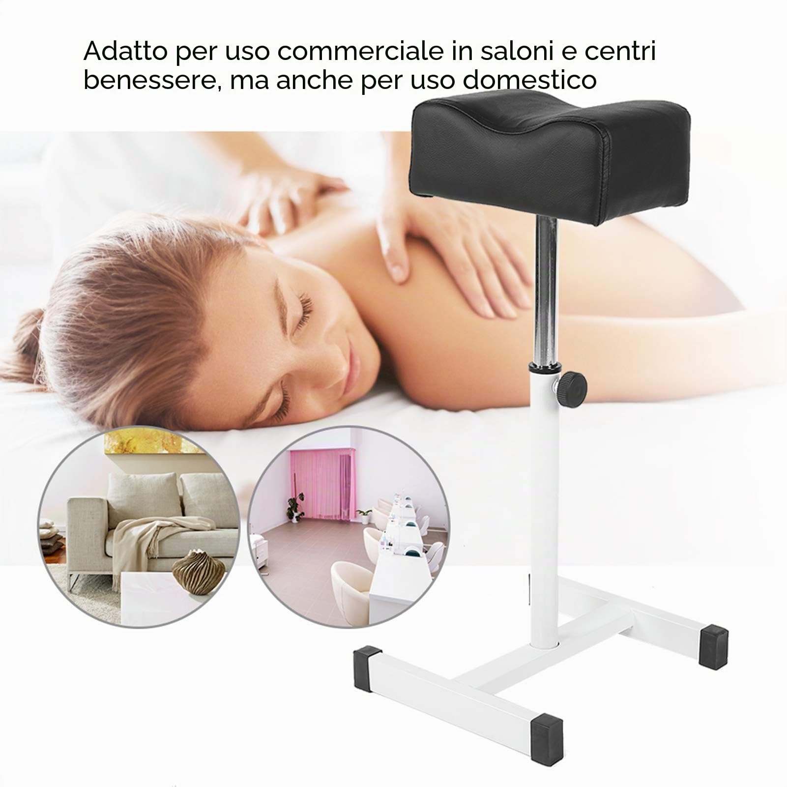 Dioche Chiodo Poggiapiedi, Poggiapiedi per Pedicure per Estetista, Supporto per Pedicure Professionale, Regolabile Altezza 38-57 cm, Colore: Nero