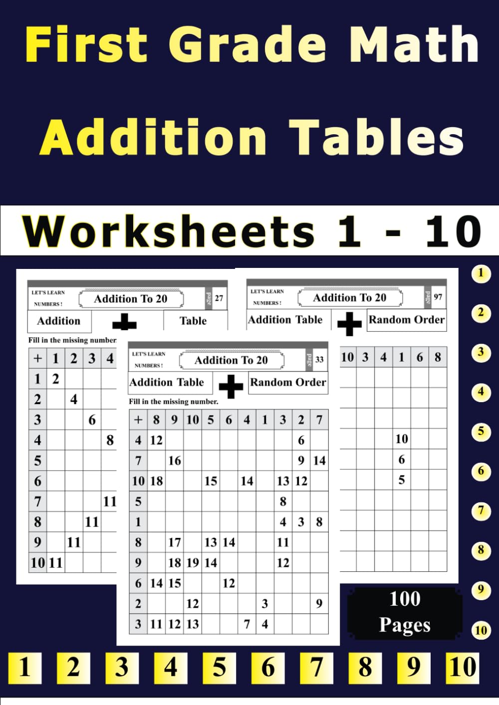 First Grade Math Addition Tables Worksheets 1 - 10: Adding Two Numbers from 1 to 10 : Sum 20 | 100 Days of Practice