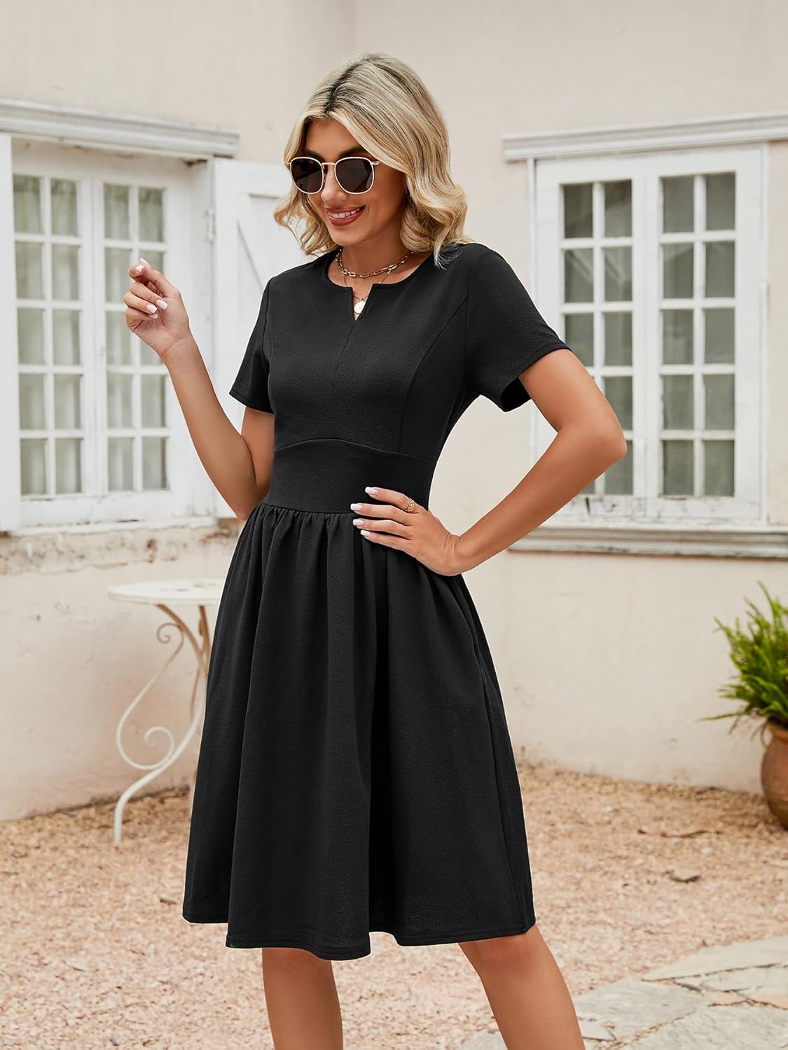 YATHON Women's Vintage Pleated Flared Swing A-Line Casual Party Work Dresses - Image 3