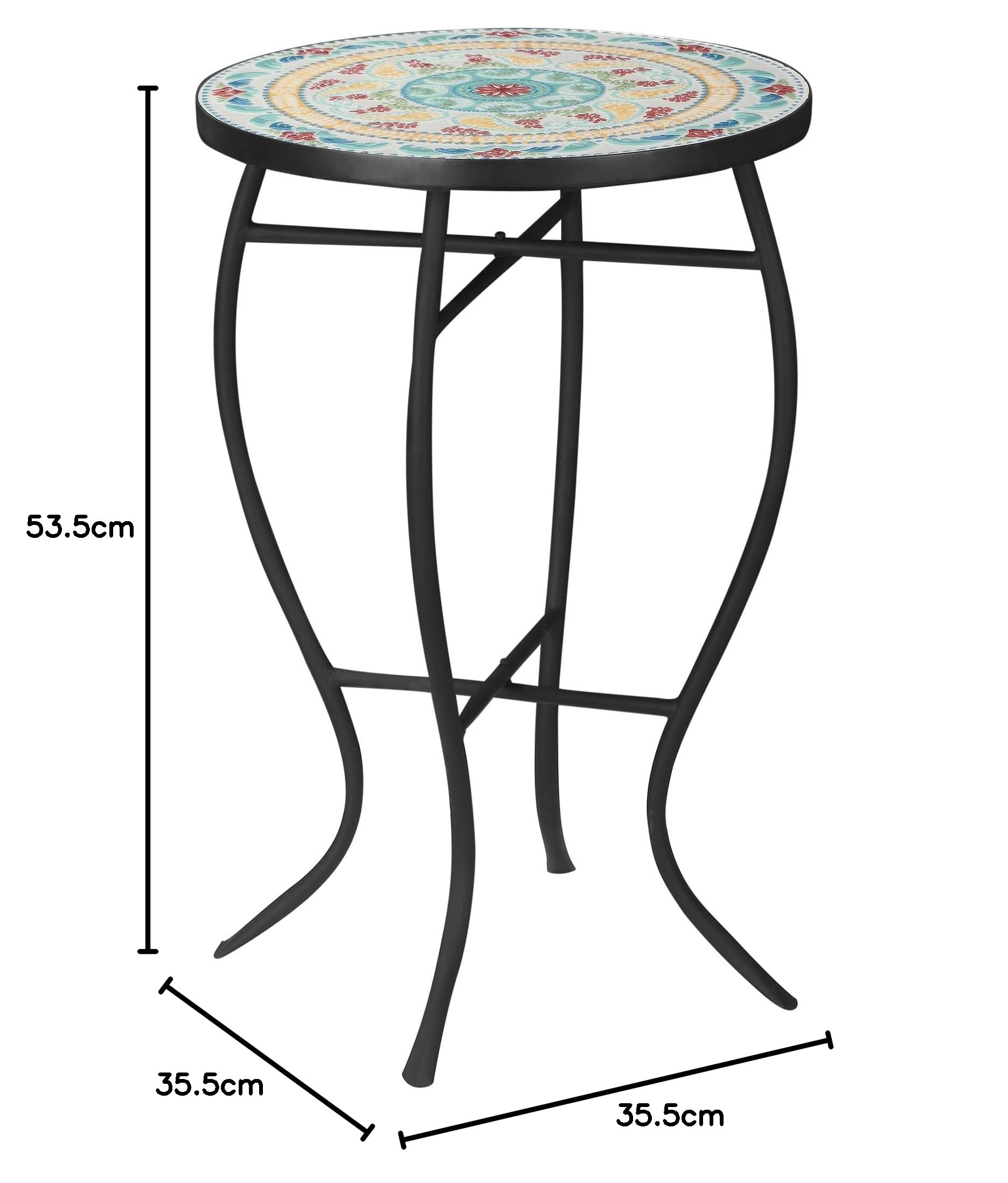 Outsunny Mesa de Jardín Redonda Mosaico Patas Metal Ø35,5x53,5 cm Turquesa