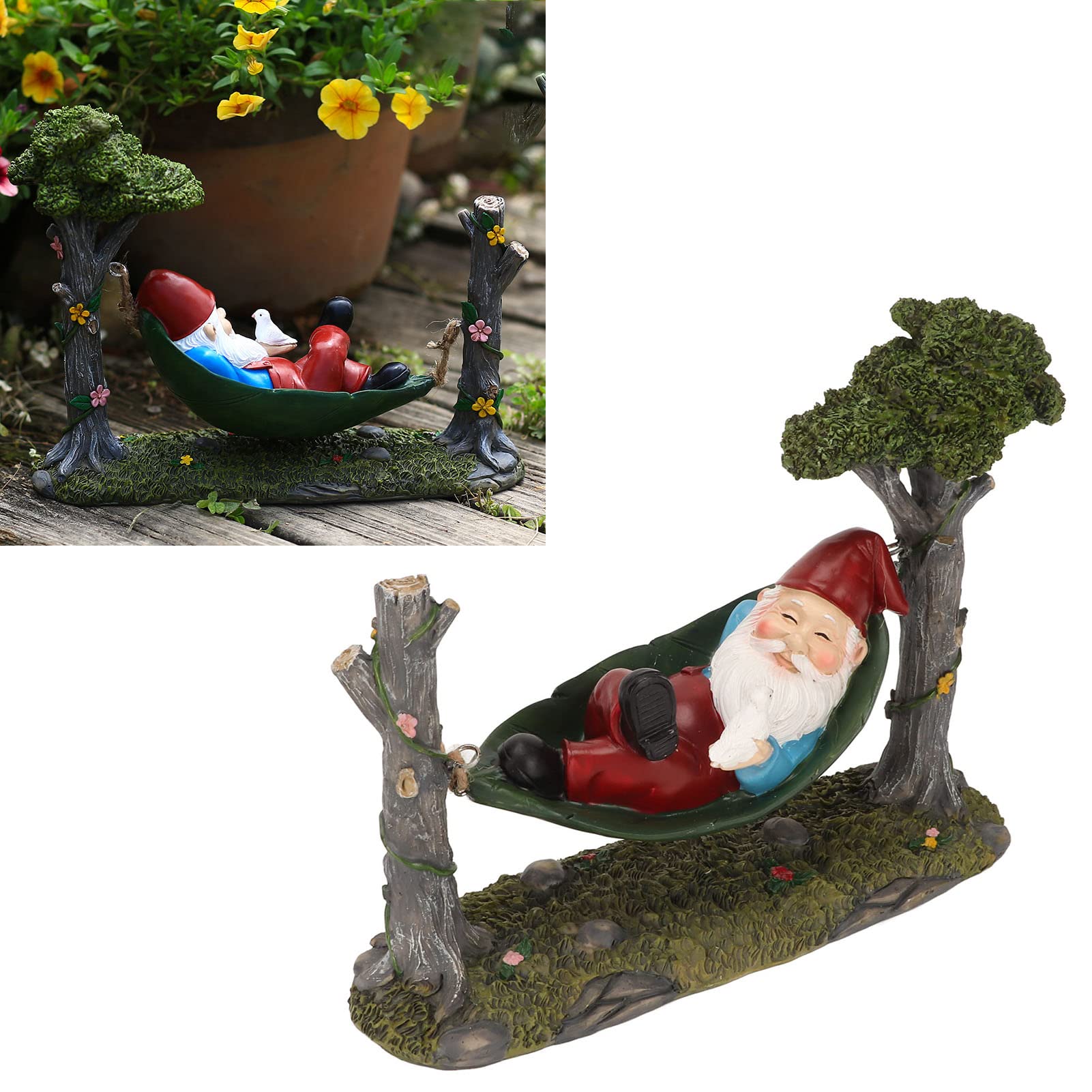Gnomos Decoraciones Patio, 7.3 X 3.1 X 9.4 Pulgadas Estatuas Gnomo Hamaca Resina Pintadas Mano, Decoración Jardín al Aire Libre para el Hogar, Césped, Patio
