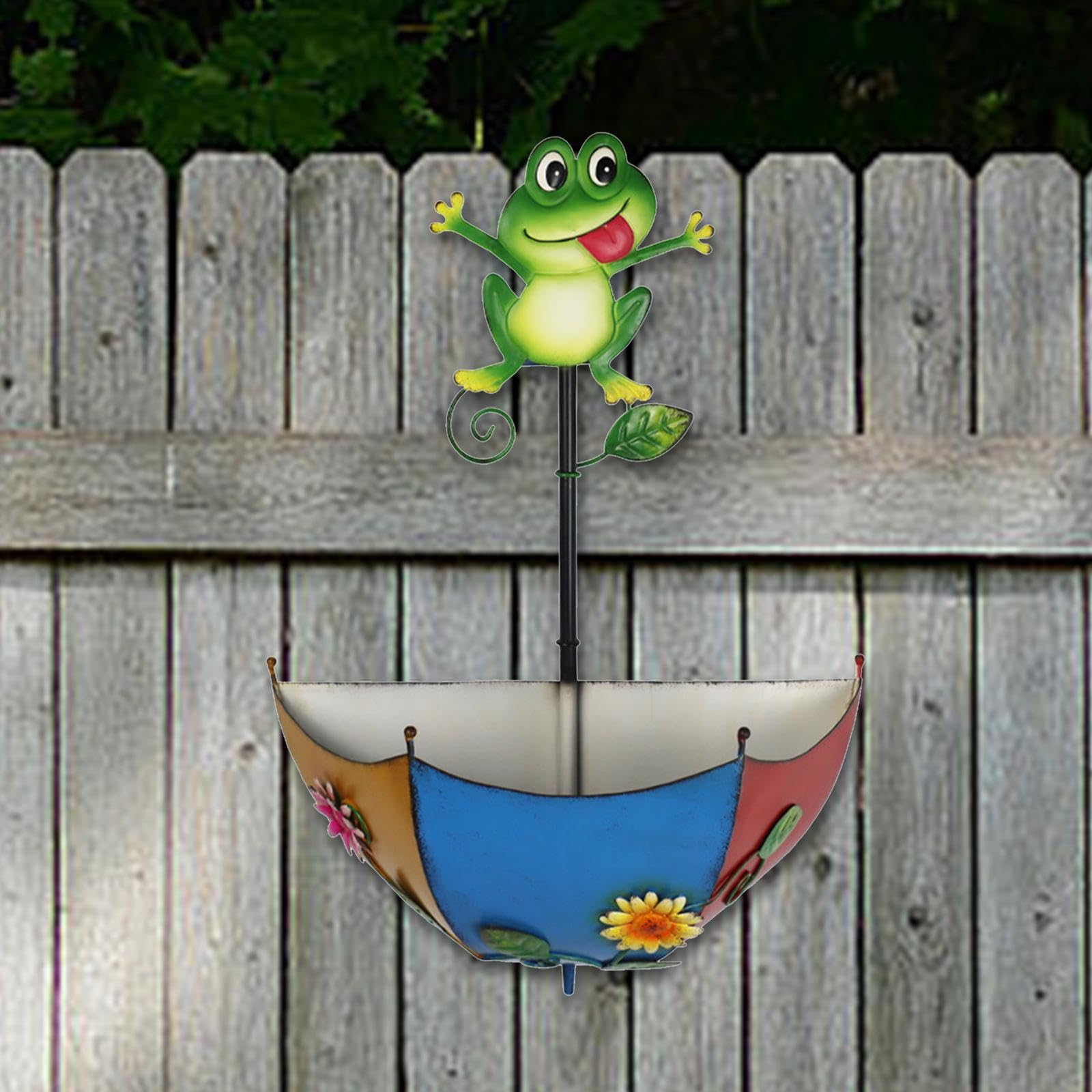 AWHAO Geländer-Blumentopf In Regenschirmform – Mit Grünem Frosch-Deko, Aus Eisen – Für Garten, Balkon, Terrasse, Fensterbank