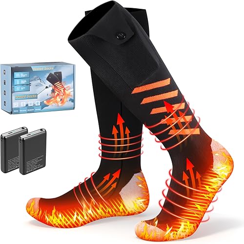 Heated Socks for Men Women, 6000mAh*2 Battery Upgraded Rechargeable Electric Heated Socks Up to 10 Hours, Smart Washable Foot Warmer for Camping Fishing Skiing Skating Hiking Outdoor Work