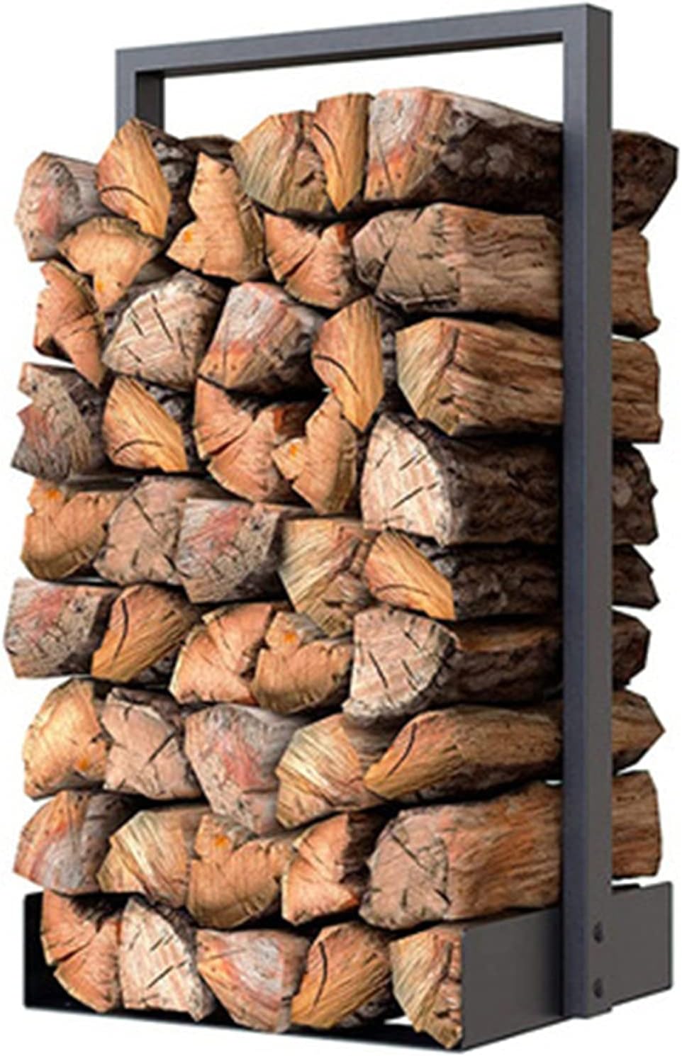 Firewood Stand Log Rack Firewood Holder With Hooks - Indoor/Outdoor Black Steel Metal Fireplace Wood Storage Stand With Holders For Fireside Tools And Accessories Daily Use (Black One Size)