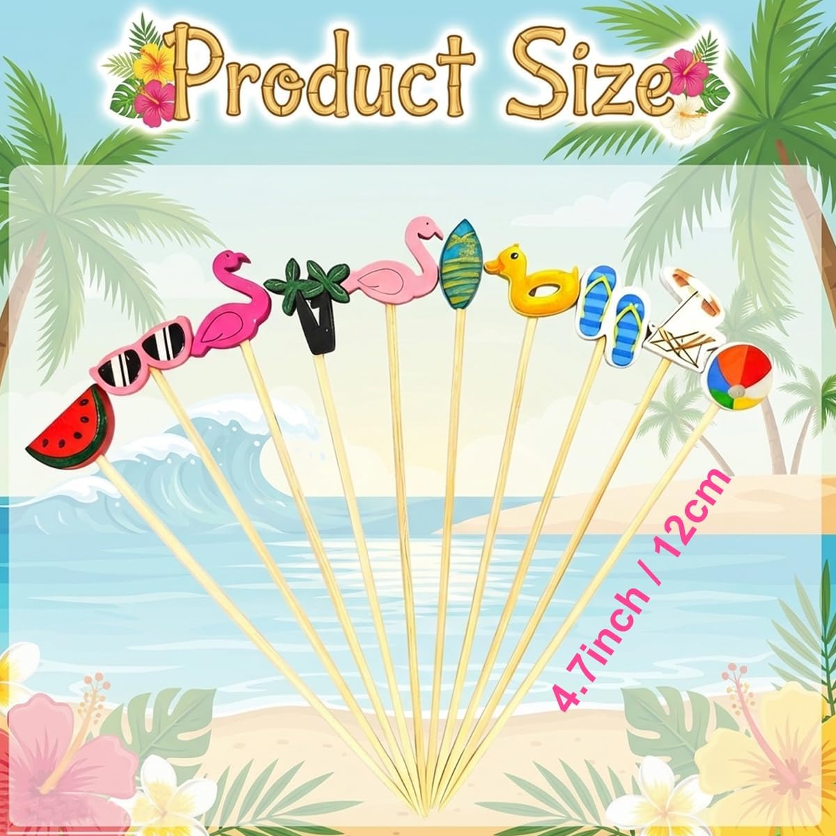 100pcs Summer Cocktail Picks Flamingo Luau Hawaiian Tropical Party Decor