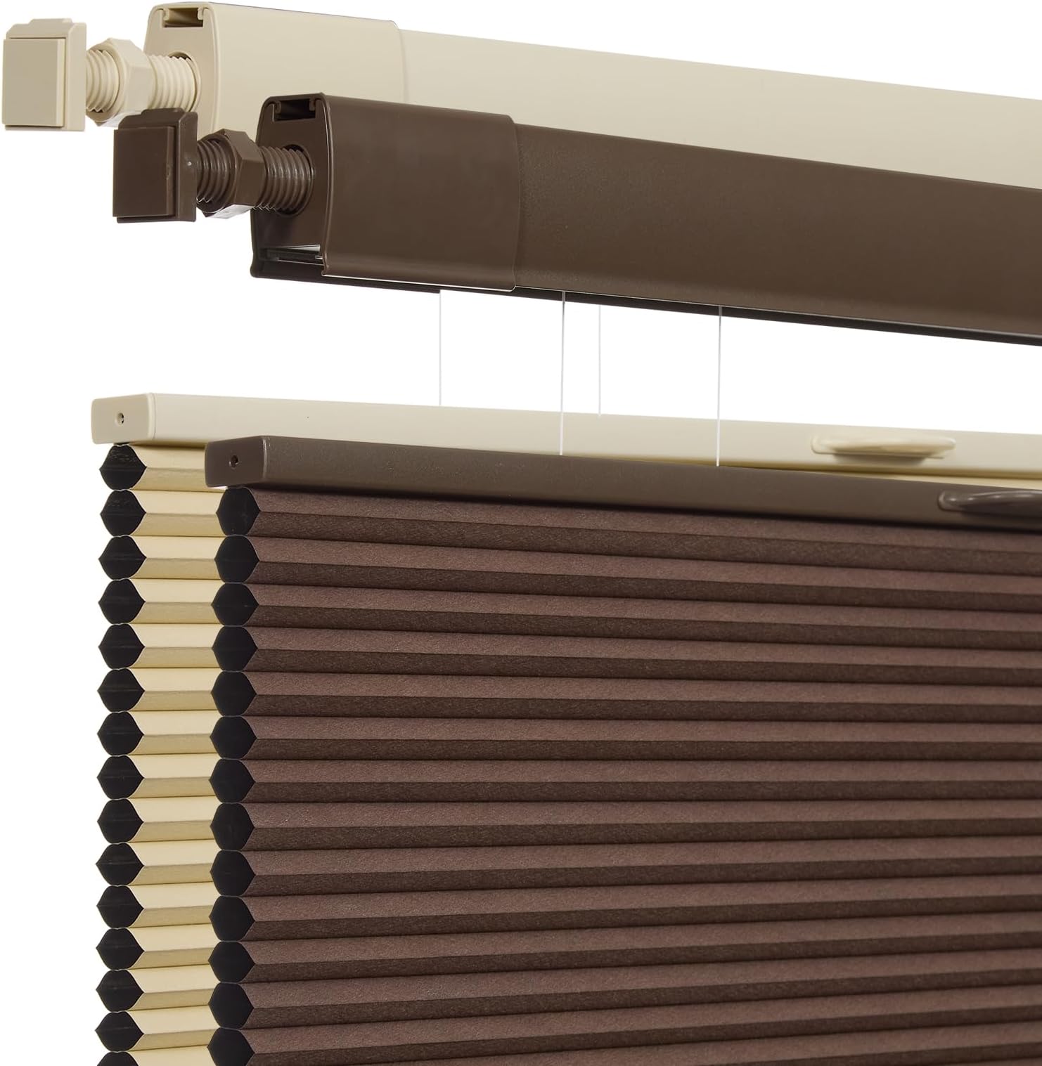 No Drill No Tools Cellular Shades for Windows, Top Down Bottom Up Honeycomb Blinds, Blackout Cordless Window Blinds for Indoor Windows, Easy to Install,Blackout-brown51.5" W X 72" H