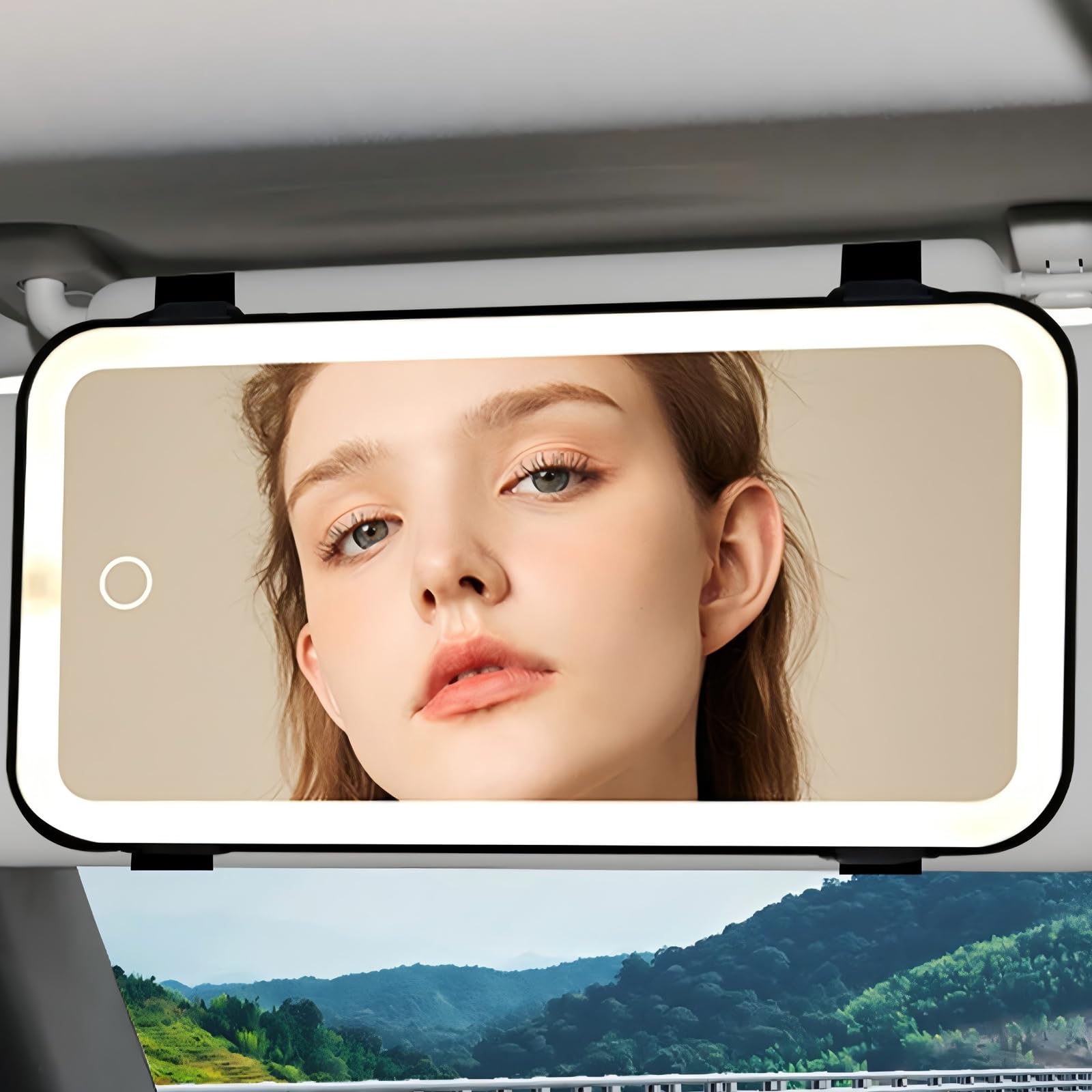 SEAMETAL Espejo de tocador universal para coche con 3 modos de luz, espejo de maquillaje recargable, espejo cosmético regulable con clip para visión trasera para automóvil