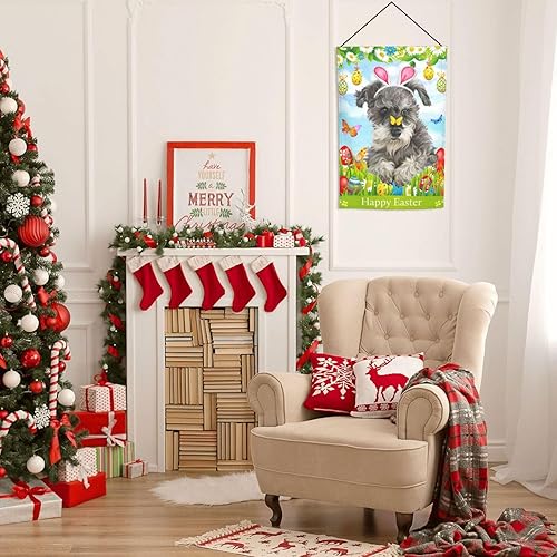 Miniatura 7 de Schnauzer - Bandera de jardín con diseño de margaritas y huevo de Pascua con diseño de mariposa, para decoración al aire libre, decoración para el