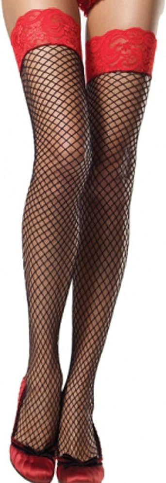Women Fishnet Stockings Sheer Lace Top 