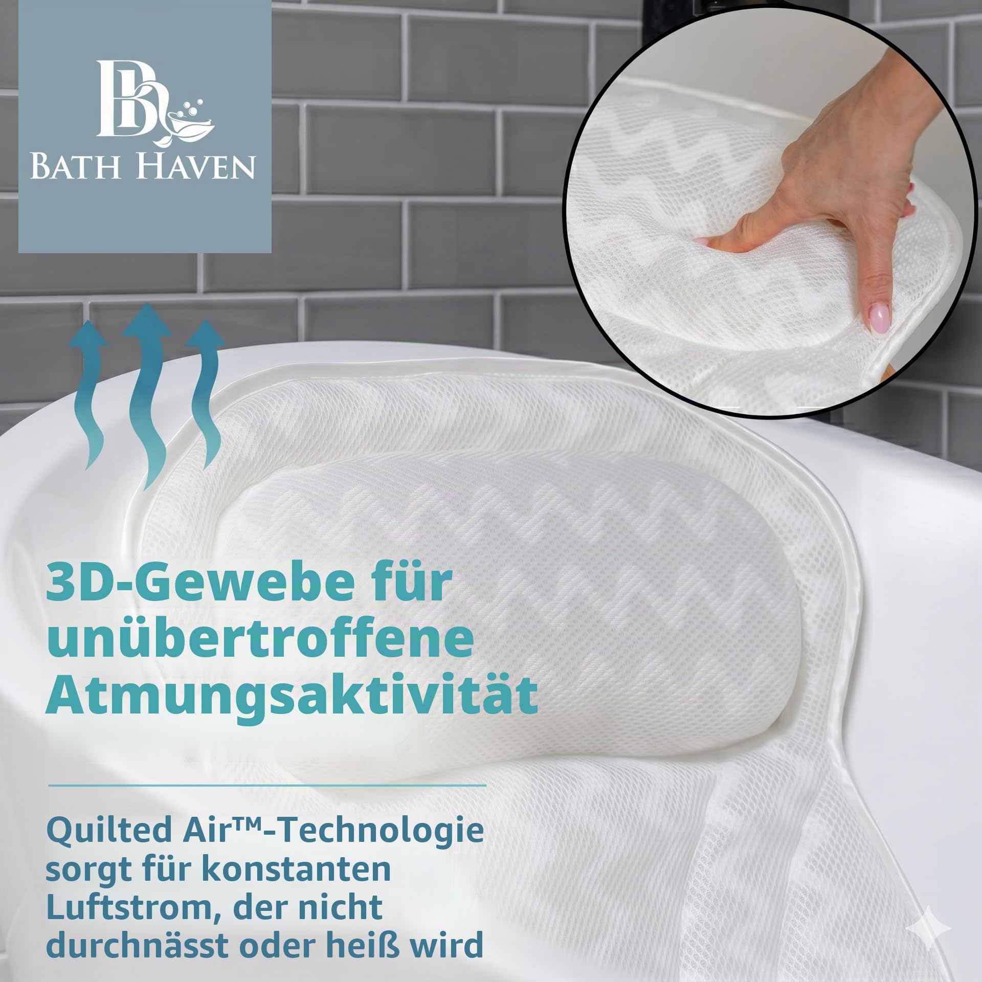 Bath Haven Badewannenkissen Luxuriöses Nackenkissen Badewanne, Wannenkissen - Schnell Trocknendes Badekopfkissen, Maschinenwaschbar - Inklusive Waschbeutel Und Reisetasche – Weiß Flucht