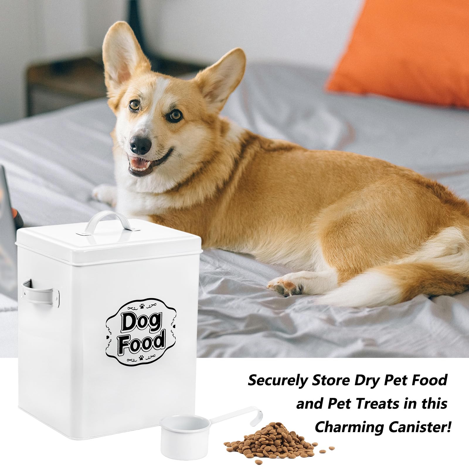 Youeon Contenedor de almacenamiento de alimentos para perros de 5 libras con tapa y cuchara, recipiente hermético para golosinas para perros, contenedor de almacenamiento de alimentos para mascotas de