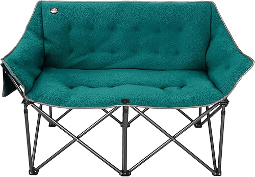 Miniatura 10 de Sillas de campamento dobles plegables de gran tamaño, soporta 600 libras, cómodo sofá biplaza portátil para adultos con bolsillo de malla, sofá de