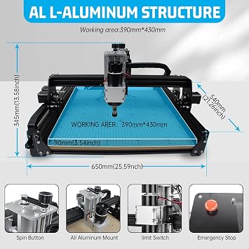 CNCTOPBAOS 4540 CNC Router Machine,500W Spindle 11000rpm,GRBL 3-Axis Milling Engraving Machine w/Offline Controller/E-Stop/Limit Switches Cutting Carving For Metal Wood Acrylic MDF Nylon Plastic
