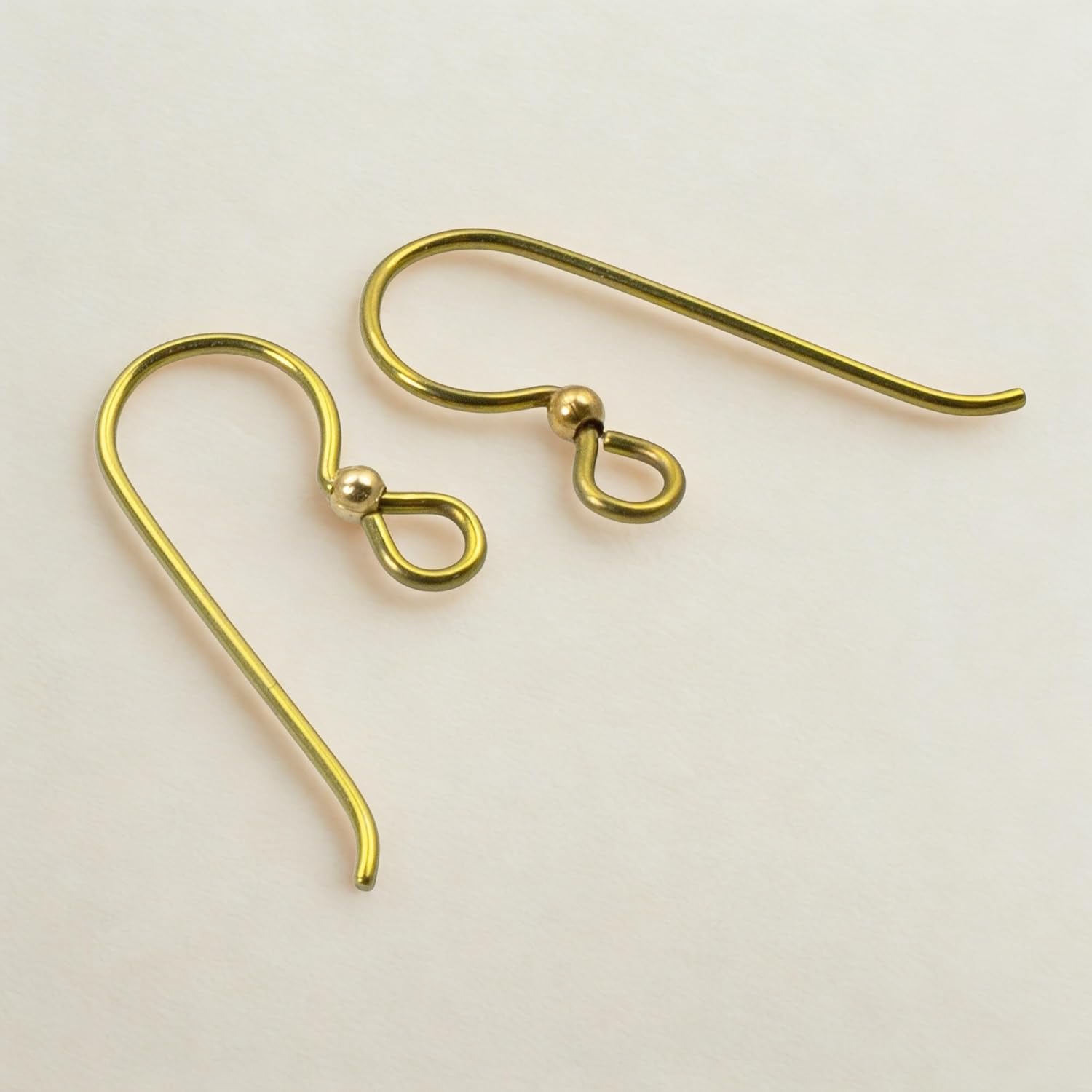Hypoallergenic Ear Wires, Yellow Niobium with Brass Accent Bead 10-Pack, Sensitive Ears Safe, USA Made for Handmade Earrings