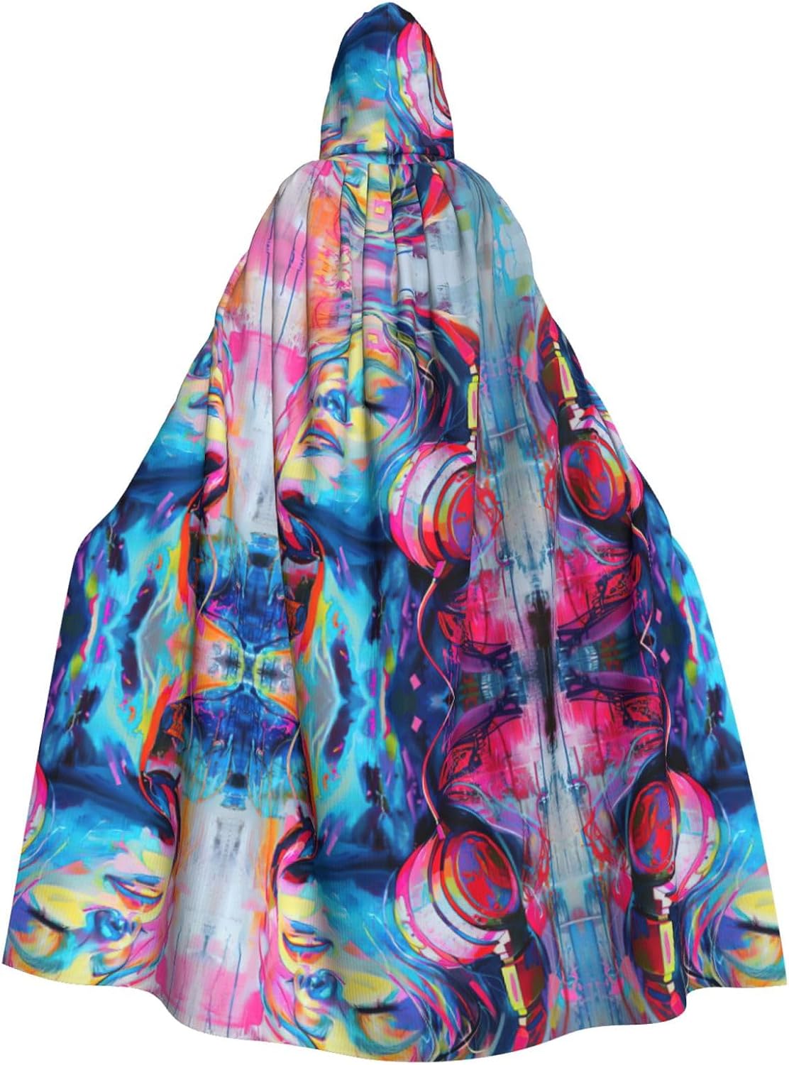 Music print Hooded Robe Cloak Long Cape Cosplay Costume Halloween Witch Cosplay Robe for Men Women