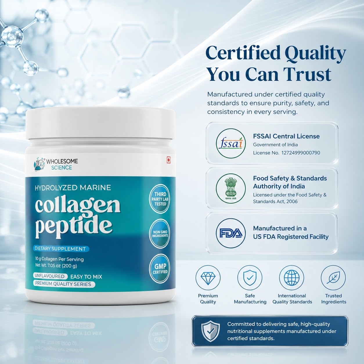 Hydrolyzed Marine Collagen Peptides Powder, Unflavoured, 200g — Amazon image 3