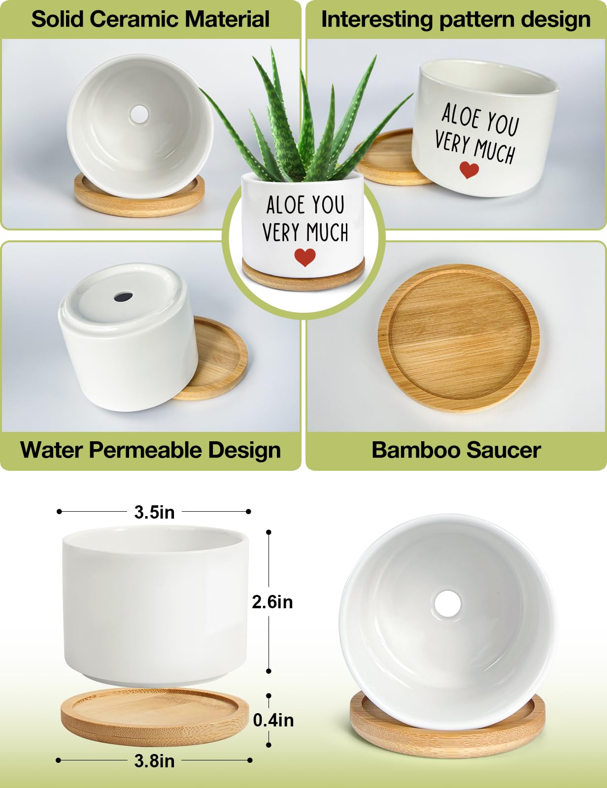 You Very Much- Maceta de cerámica blanca grabada para suculentas y cactus de aloe, divertidas macetas de interior para el hogar, oficina, alféizar de ventana, regalo de 3.8 pulgadas