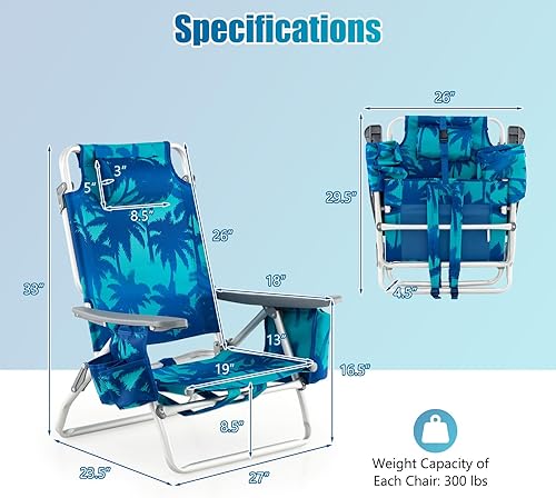 Miniatura 3 de GYMAX Sillas de playa, silla de camping con reposabrazos, bolsa refrigeradora, soporte para tazas, barra de toalla y bolsillos laterales, silla de