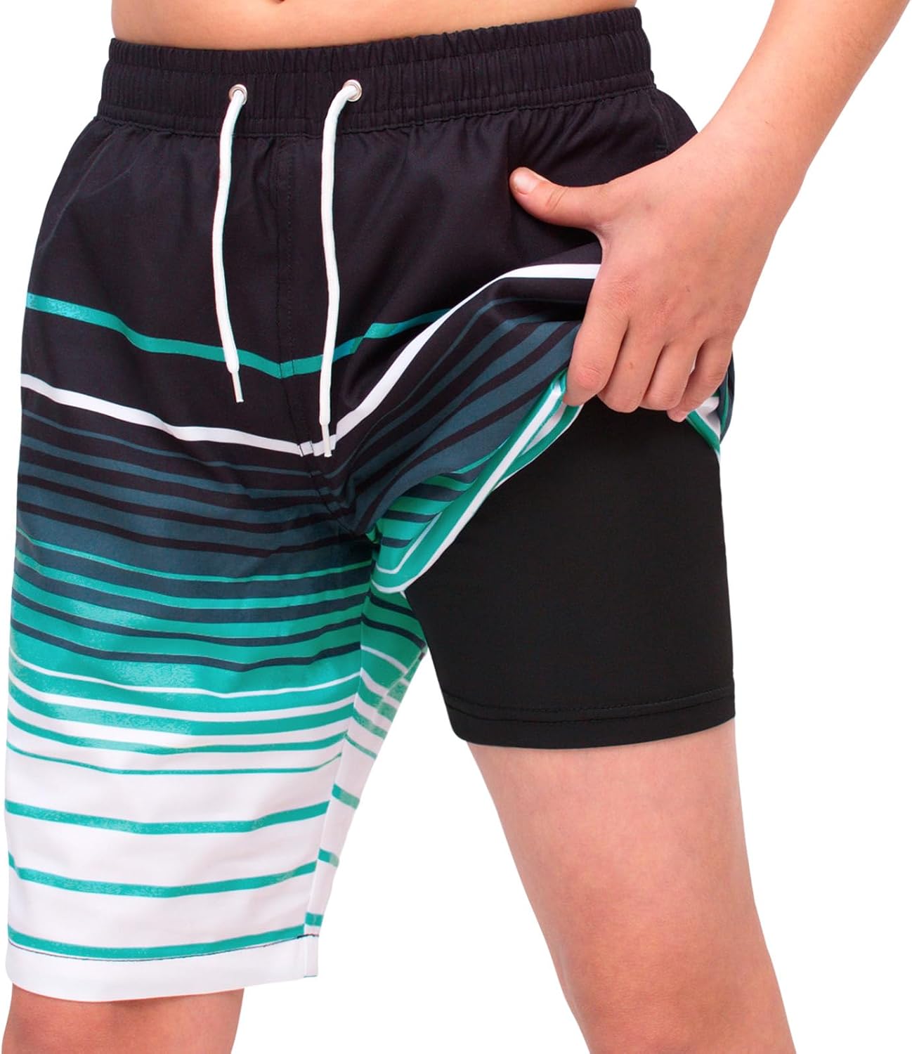 MEILONGER Boys Swim Trunks 2 in 1 Bathing Suits for Kids Quick Dry Board Shorts Swimming Swimwear with Compression Liner