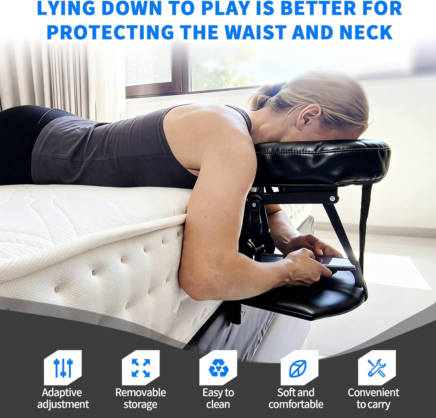 Massage Headrest for Bed, Adjustable Face Cradle with Arm Rest, Portable Home Massage Kit, Face Down Pillow for Salon Spa, Post Eye Surgery with Pillow Covers (Fabric & PU Leather), Black