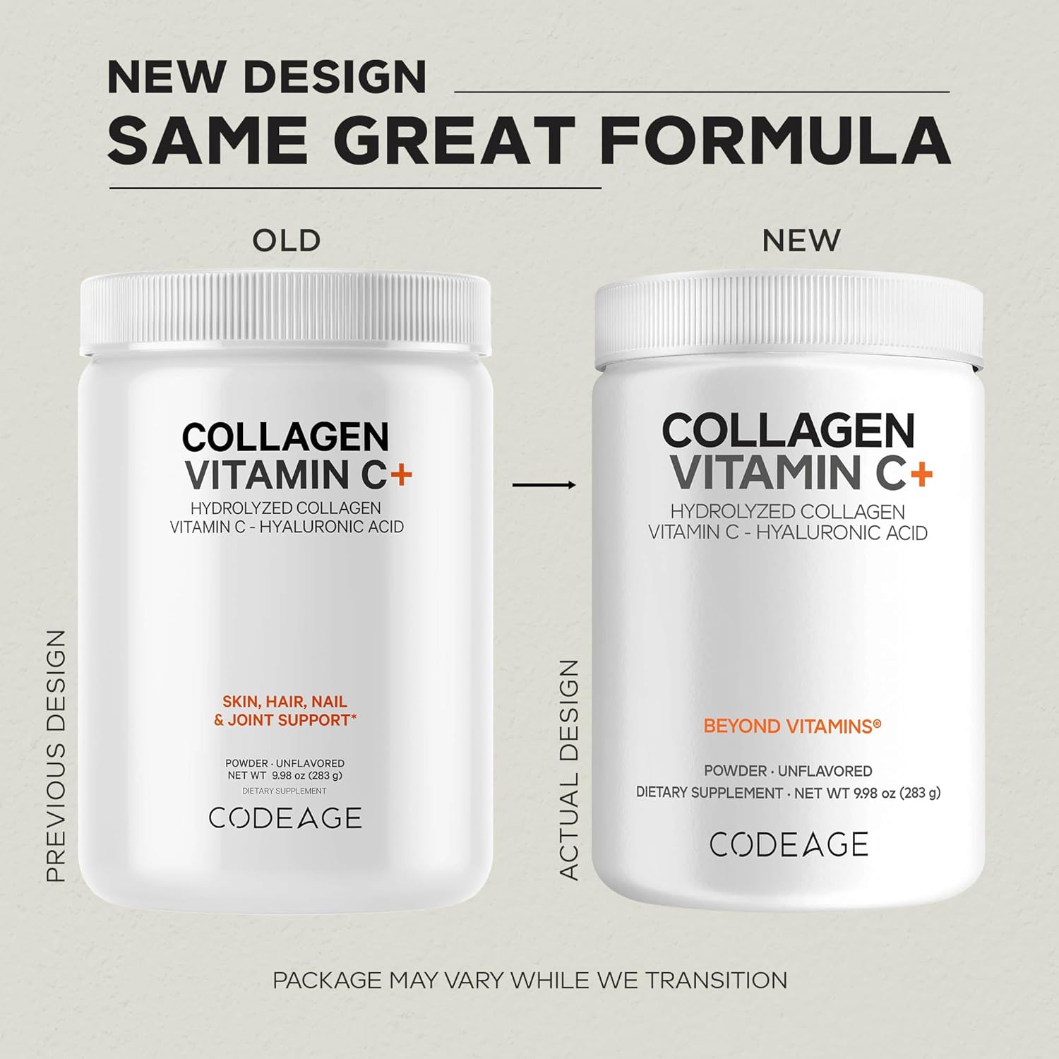 Codeage Collagen Peptides Powder + Vitamin C - 20g Grass-Fed Collagen Per Serving - Digestive Enzymes, Hyaluronic Acid, 18 Amino Acids - Hydrolyzed Collagen Protein - Non-GMO, Unflavored - 9.98 oz