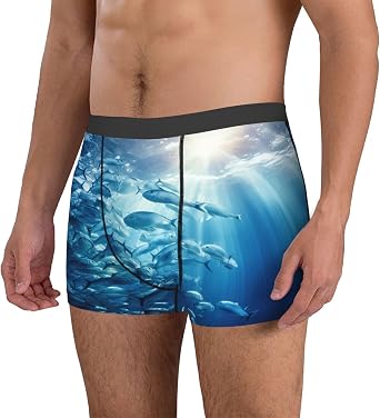 Mens Blue Ocean Underwater Fish3 Print Boxer Briefs,Microfibre Stretch Fit Underwear shorts Gents for Everyday Wear