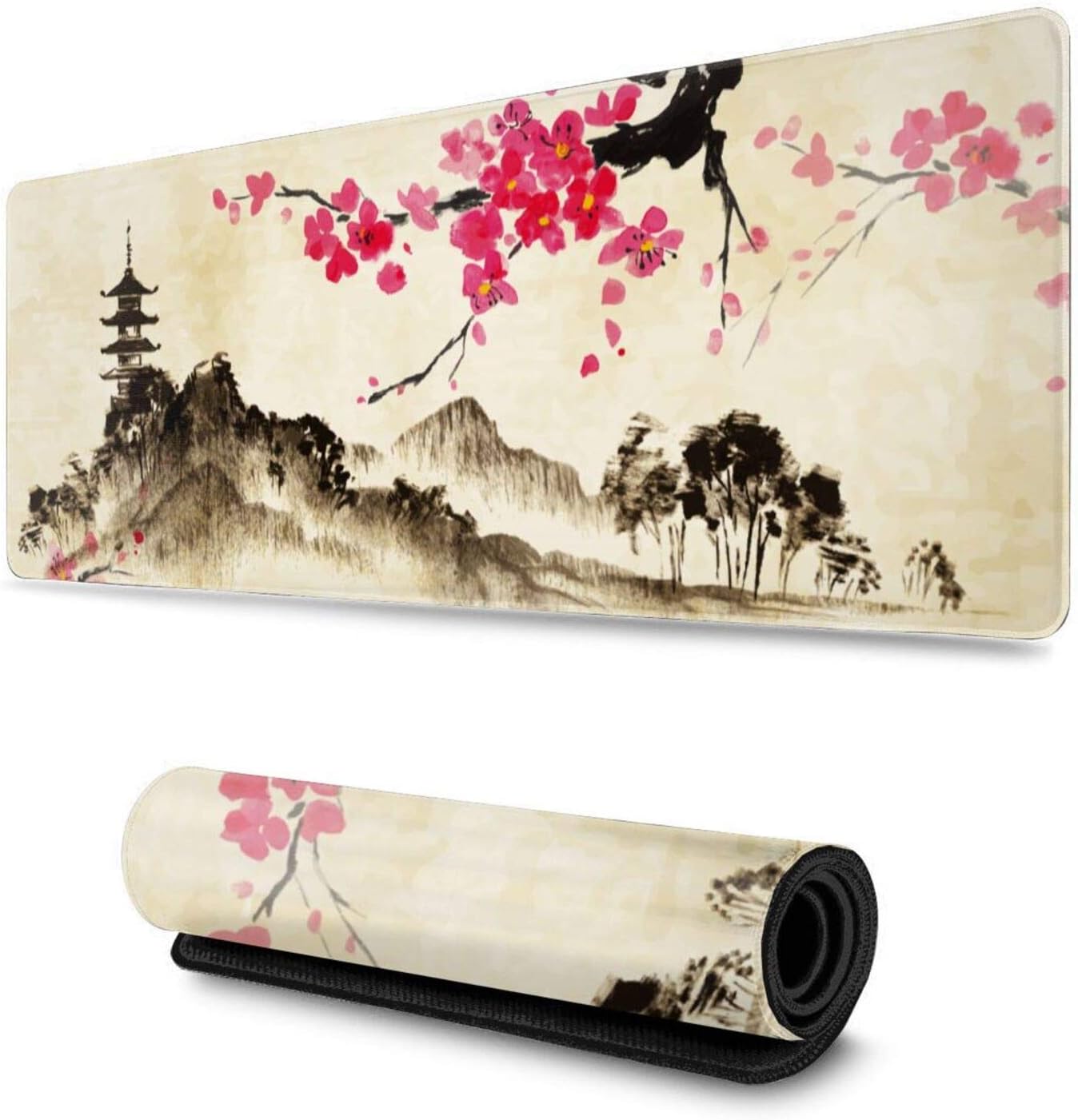 Japanische Berglandschaft Gaming Mauspad – XL Groß (80x30 Cm), Rutschfeste Unterseite