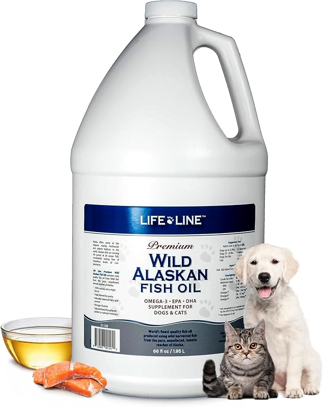 Suplemento de Óleo de Peixe Selvagem do Alasca Life Line Pet Nutrition para Cães e Gatos, Ômega 3, 1,98 kg