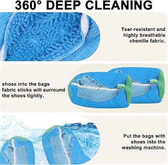 Trainer Washing Machine Bag, Shoe Washing Machine Bag for Washer & Dryer Laundry, Shoe Bags for Washing Machine for All Shoe Types & Sizes, 360° Wrap-Around Cleaning (BLUE - 2PCS)
