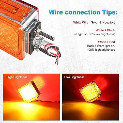 Miniatura 5 de Partsam 2 piezas cuadradas de doble cara para guardabarros de doble cara, 52 luces LED ámbar/rojo, luces de pedestal LED de doble cara impermeable,