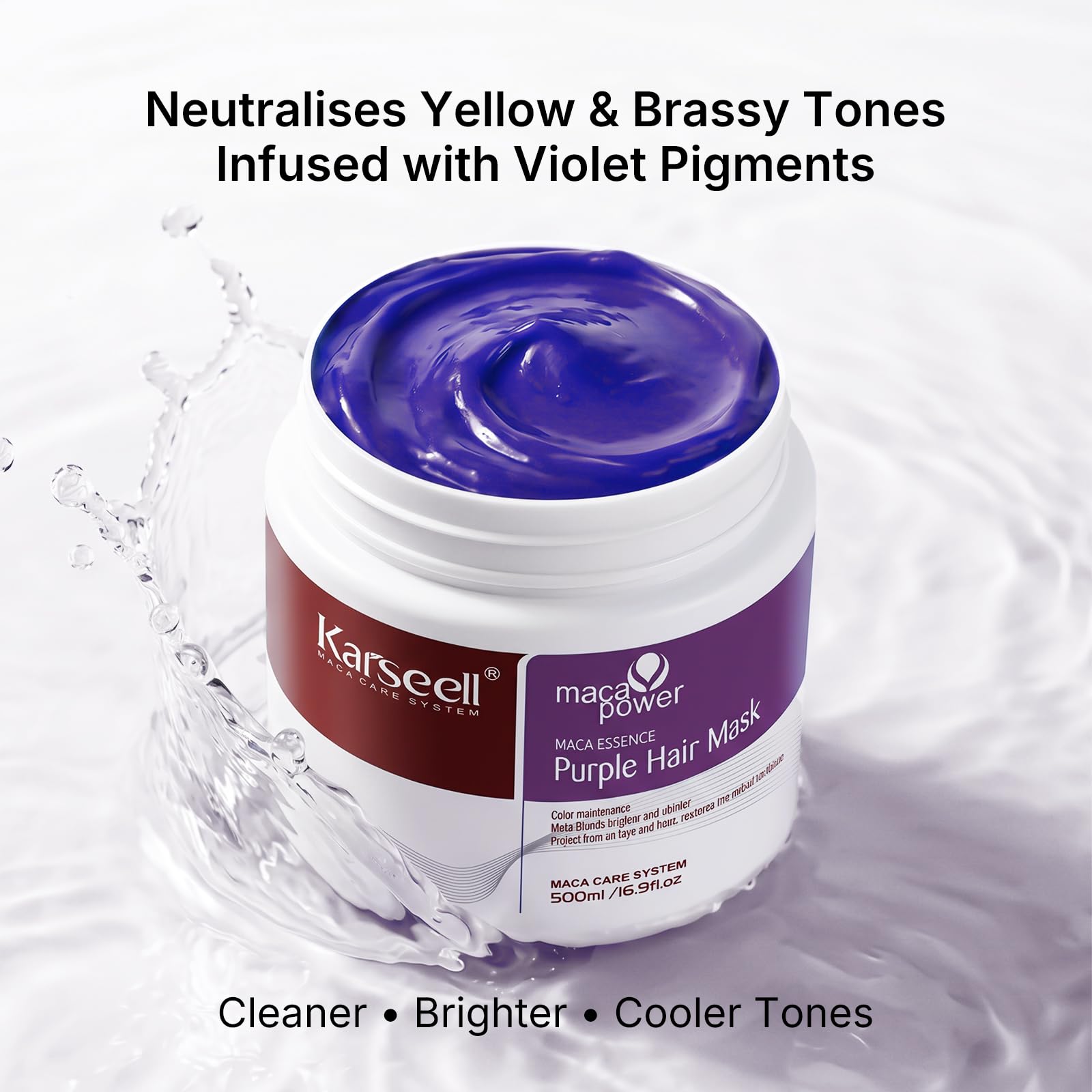 Karseell Zestaw do włosów z maską fioletową i olejkiem, neutralizuje żółknięcie, naprawia uszkodzenia włosów dla włosów blond i siwych 50ml + 500ml