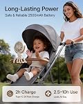 Ventilateur portable SWEETFULL pour poussette, ventilateur pour bébé à protection anti-pincement, ventilateur mini clip silencieux à 5 vitesses, batterie rechargeable USB-C, affichage LED pour siège auto, lit de bébé et voyage - Crème