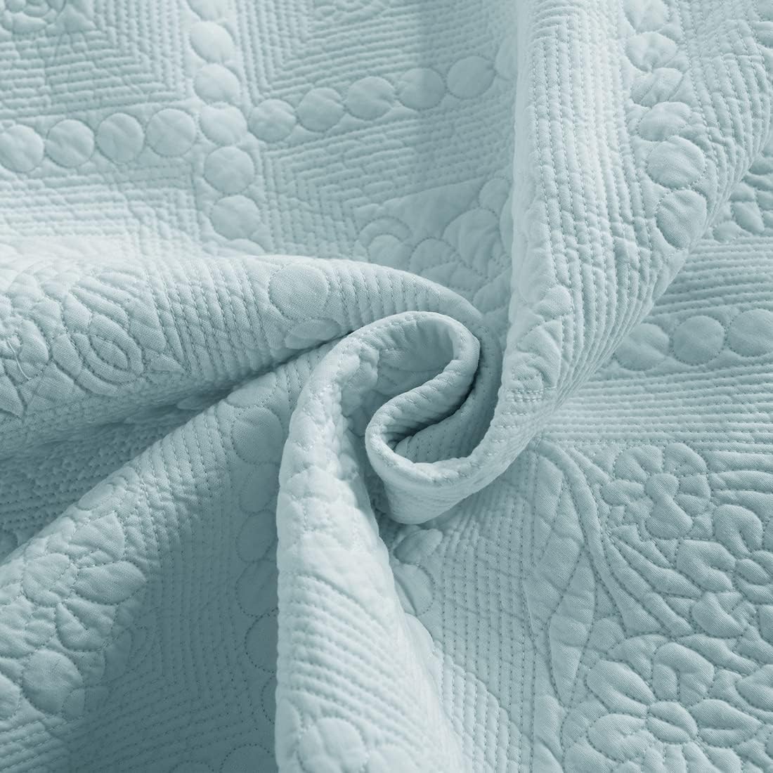 vctops 3-Piece Cotton Quilted Embroidered Bedspread Coverlet Set Queen Size Lightweight Soft Solid Quilt Set with Pillow Shams for All Season (Blue,91"x98")