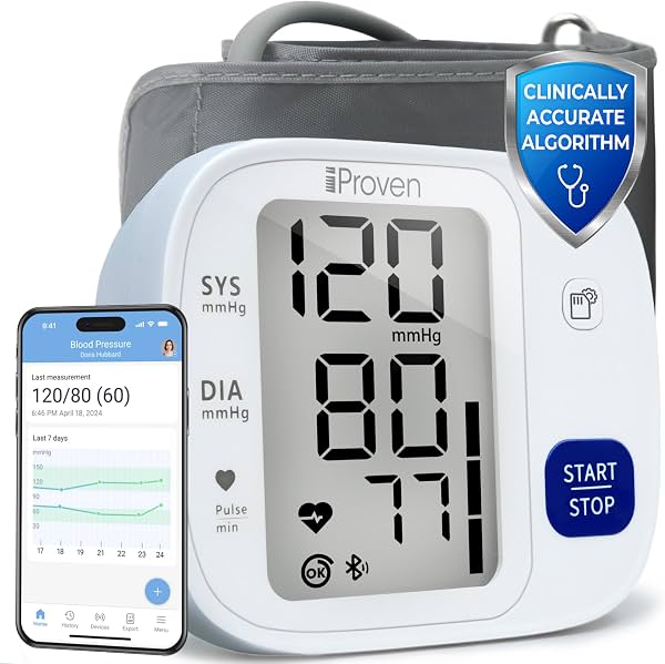 iProven Monitor de presión arterial Bluetooth para uso doméstico - Brazo superior con integración de app, operación con un solo toque fácil de usar y pantalla grande para monitoreo conveniente