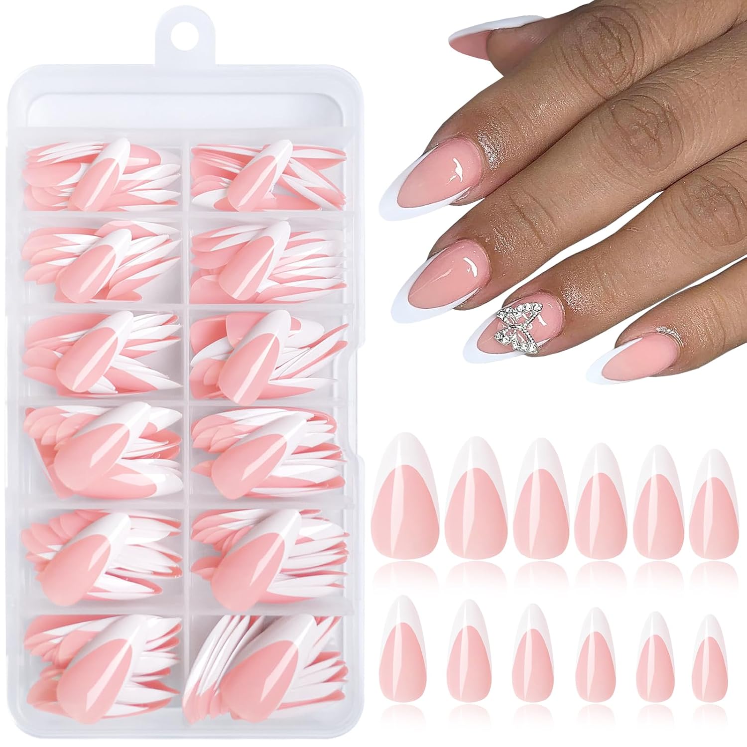 240pc French Tip Press on Nails - Medium Stiletto Acrylics
