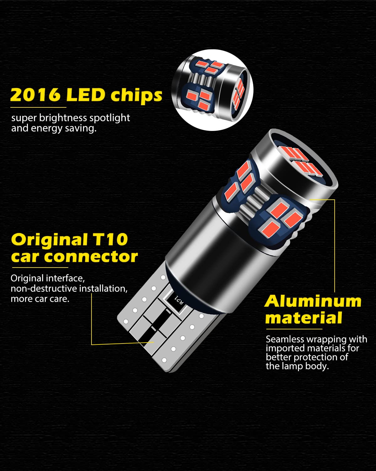 Lot De 4 Ampoules LED T10 W5W Canbus Sans Erreur - Glace Bleue 18-SMD - Pour Veilleuses, Plafonnier Voiture - DC9-28V