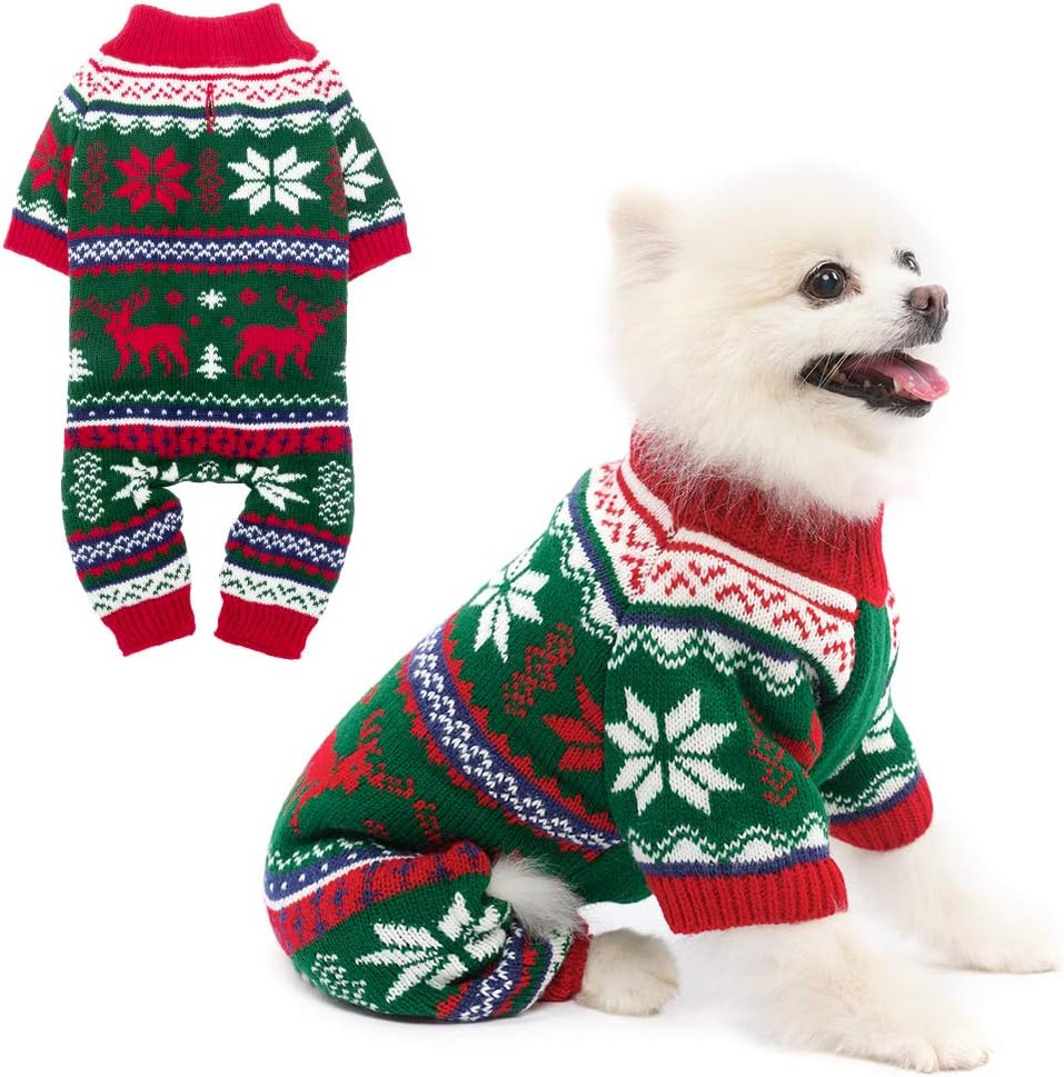 Dog Pajamas Winter Clothes - Christmas Knitted Dog Sweater Soft Cold Days Outfits with Elk Design, Pet PJS Jumpsuits Sweaters for Small…