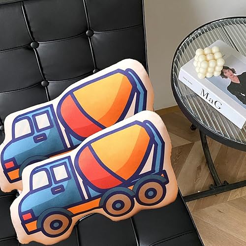 Vista 5 de Almohada de felpa de camión de cemento 3D de 19.6 pulgadas, almohada de felpa blanda para sofá, cojín de regalo para fiesta de cumpleaños
