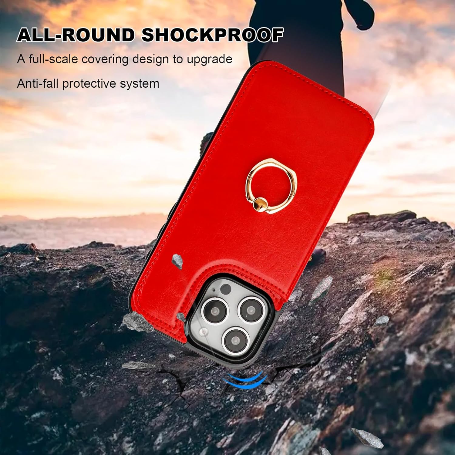 ONETOP for iPhone 16 Pro Max Wallet Case with Card Holder, 360° Rotation Ring Kickstand RFID Blocking PU Leather Double Magnetic Clasp Shockproof Cover for Women and Girls 6.9 Inch (Red) - Image 6