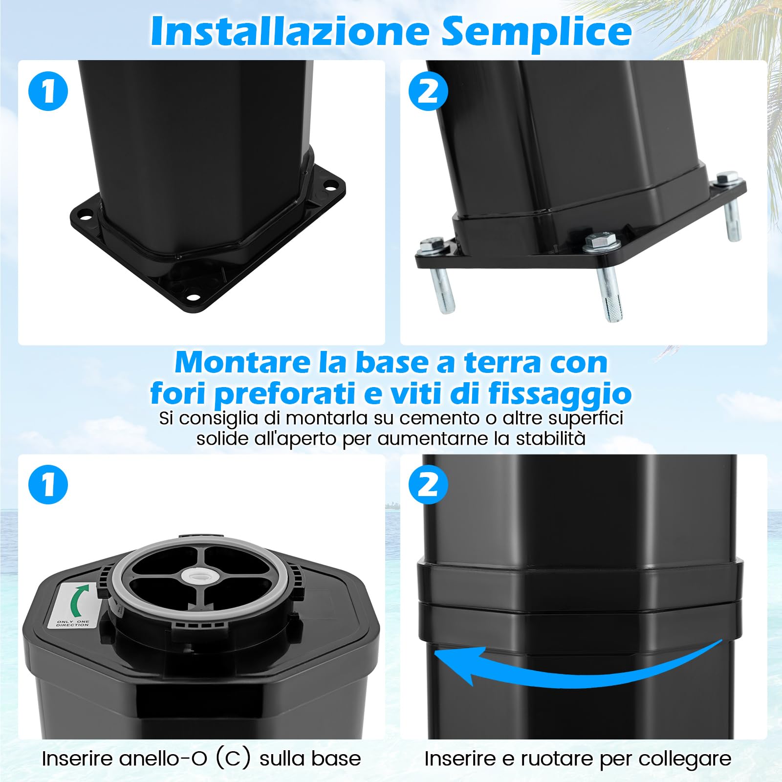 RELAX4LIFE Doccia Solare da Esterno 60 L,277 CM con Testa Doccia, Rubinetto per Piedi, Copertura Protettiva, per Giardino, Piscina, Spiaggia (Nero)