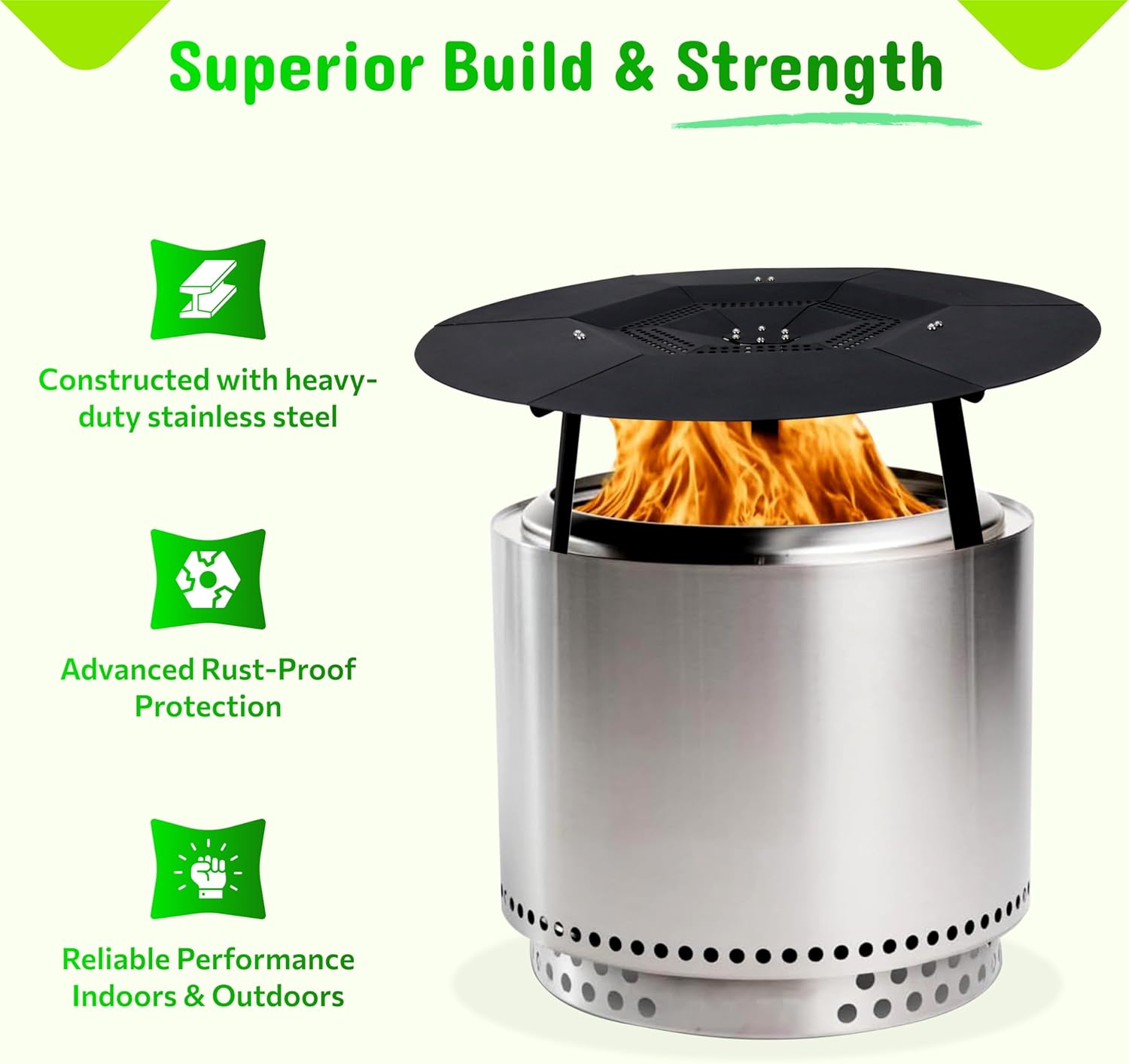 FEBTECH - Firepit Heat Deflector – Compatible with Solo Stove Bonfire & Other 19.5" Fire Pits – Stainless Steel Heat Deflector with Lifting Handle – Portable Smokeless Fire Pit Accessories