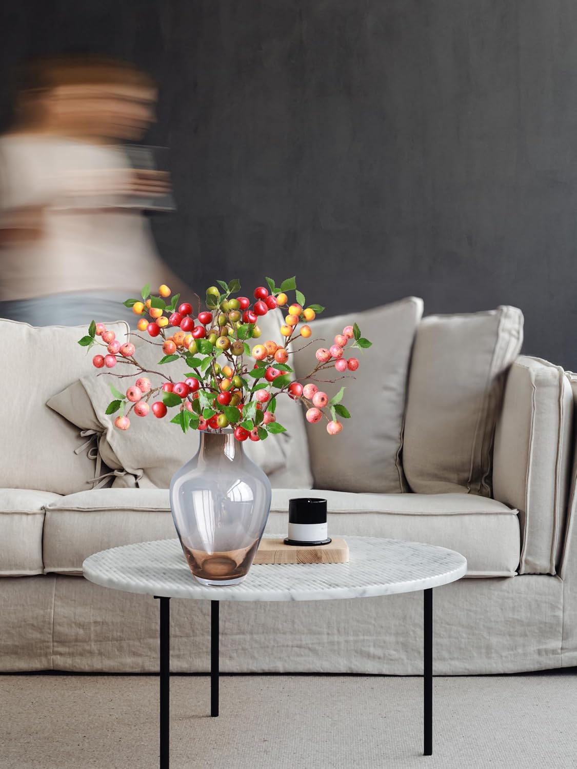 Forlaoers Realistic 21.6 Inch 8Pcs Fake Berries Artificial Fruit Faux Berry Branches for Home Decor Christmas Party Decorations Kitchen Dining Room Table Vase Arrangements