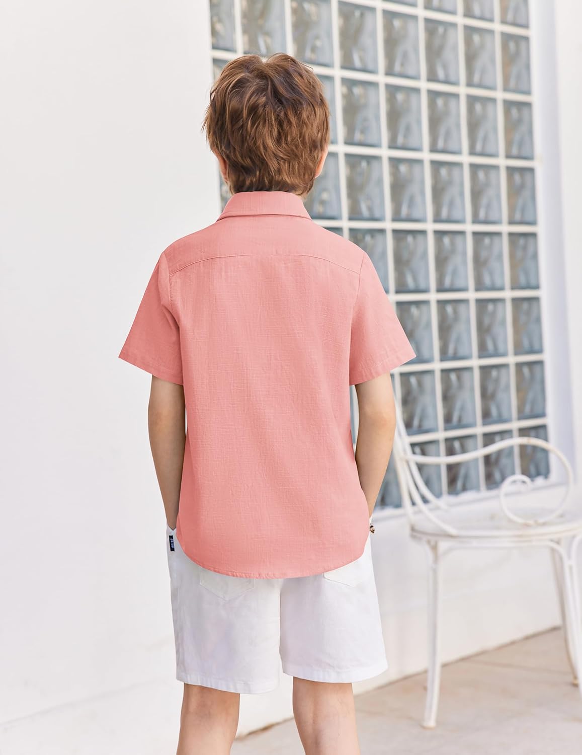 Arshiner Boys Short Sleeve Button Down Shirt Cotton Woven Casual Shirts with 2 Pockets for Kids 4-12 Years - Image 4