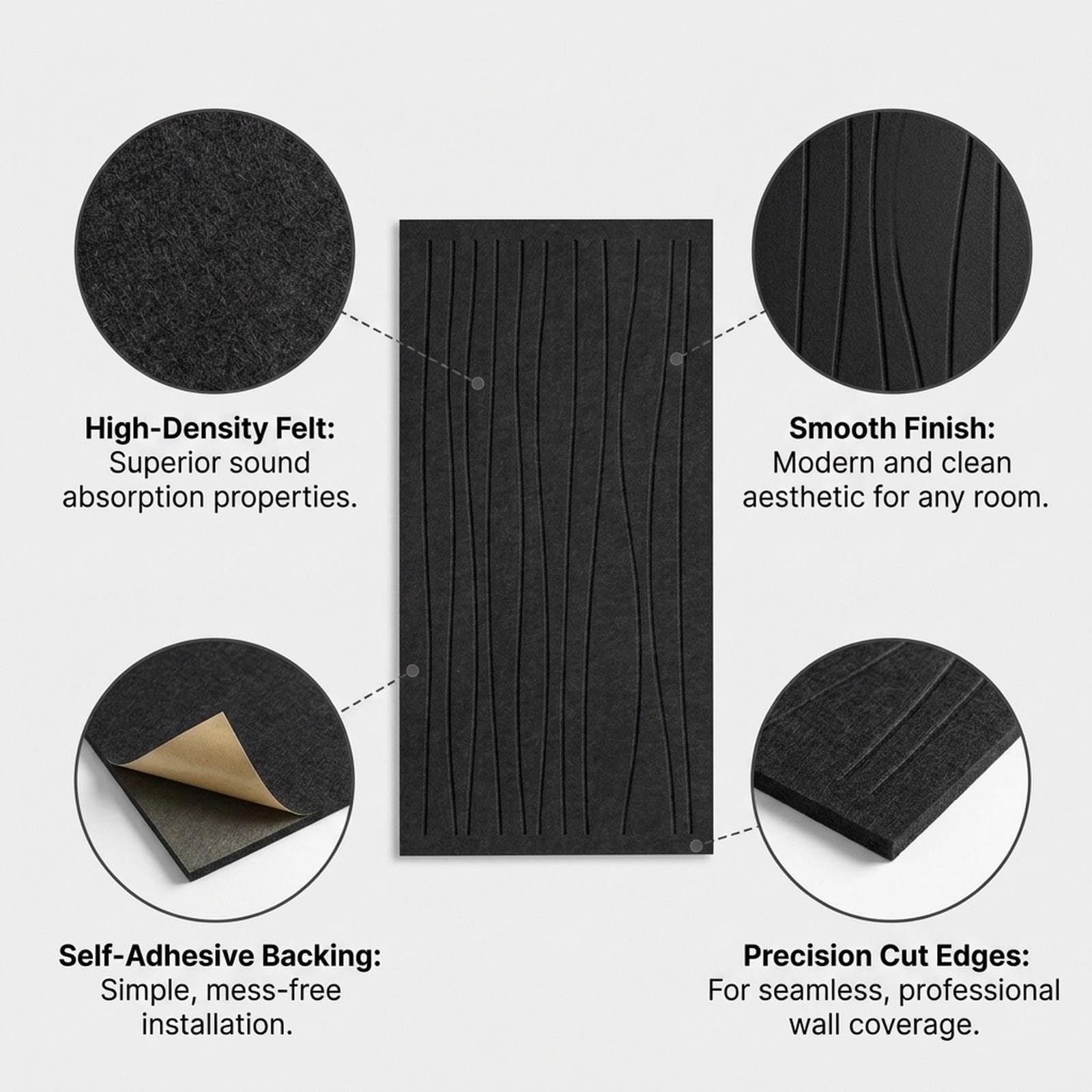 6 Pannelli Acustici Decorativi E Fonoassorbenti di Dimensioni 60 Cm X 30 Cm per La Riduzione Del Rumore Negli Ambienti, Nero