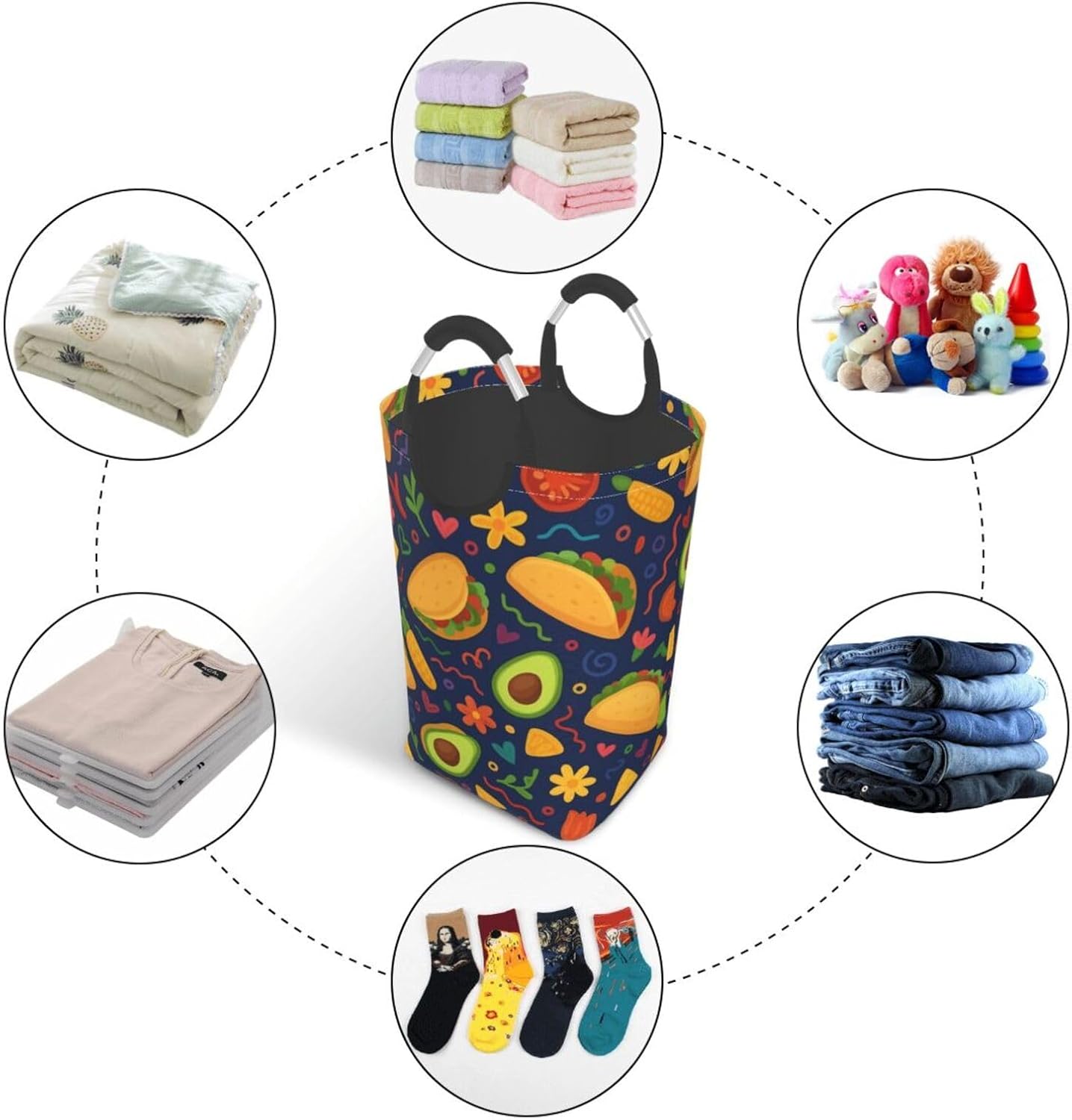 50l Laundry Basket Taco Avocado Pattern Waterproof Laundry Hamper Foldable Clothes Laundry Bag With Handles